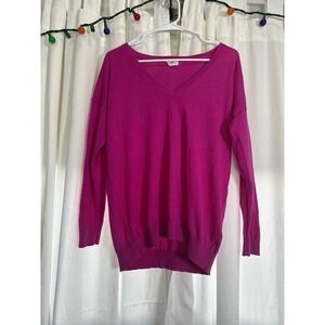 Hush V Neck Long Sleeve Sweater Magenta Pink Linen Cotton Blend XS Minimalist